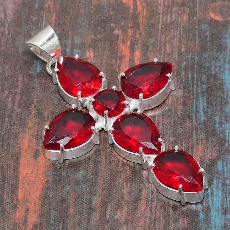 Крест мозамбикский гранат драгоценный камень ручной работы стерлингового серебра 925 пробы кулон для свадебного подарка