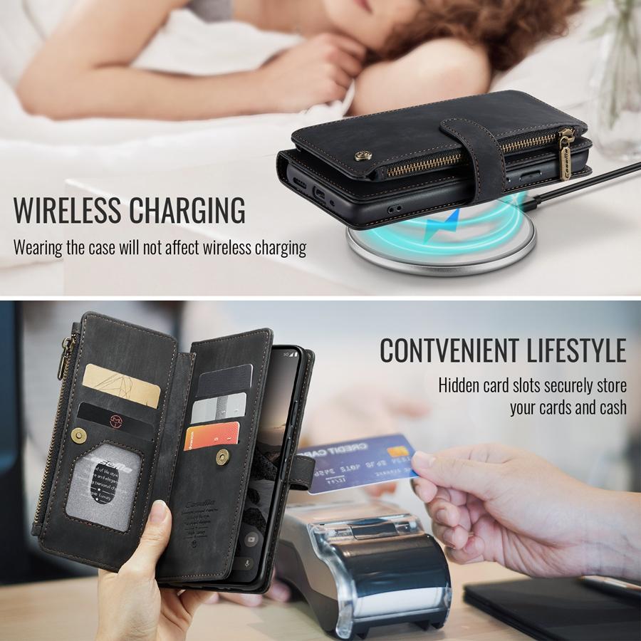 Large Capacity Multi-Card Zipper Wallet Phone Case with Hand Strap for Google Pixel 9 8 Pro Pixel 8a 7a Redmi Note 10 9 Pro Coin Pocket Phone Bag