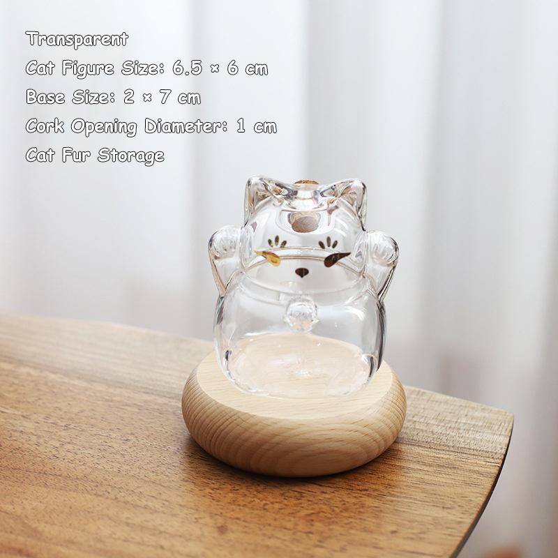 Transparent Cat Fur Keepsake Display, Glass Fortune Cat Bottle With Base, Mini Pet Memorial Storage Jar