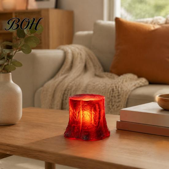 Simulated Stump Light for Indoor LED Tree with Realistic Flame Effect, Pit Wood Warm Red Shadow Lamp Night Light, Battery Operated Faux Log