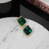 Retro Square Metal Resin Large Exaggerated Stud Earrings for Women Classical Charm Trendy Jewelry