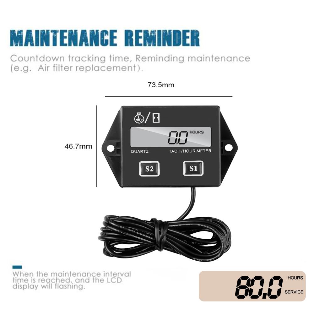Waterproof Gasoline Engine RPM Speed Gauge Motorcycle Tachometer Working Hours Meter 2/4 Stroke Tach Hour Meter LCD Display