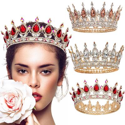 Круглая корона из барочного сплава со стразами, свадебная тиара для невесты, подружки невесты, полная круглая корона, аксессуары для волос