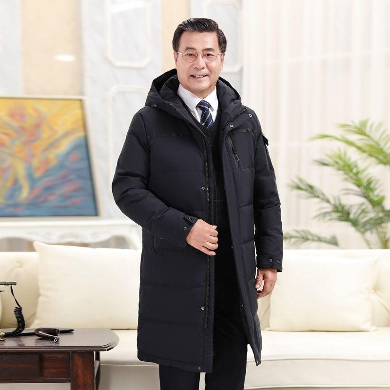 Мужская куртка-пуховик для людей среднего и пожилого возраста, толстое длинное теплое зимнее пальто средней длины