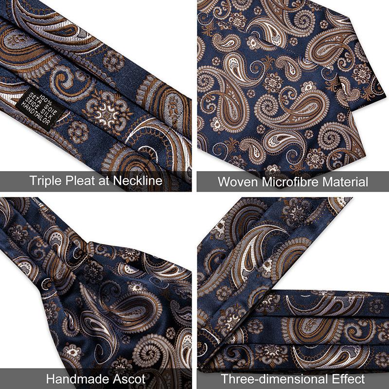 Men's Vintage Cravat Ascot Tie Self Paisley Floral British Style Gentleman Silk Tie Set For Party