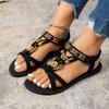 Элегантные женские сандалии на плоской подошве со стразами и бабочками — черные, с открытым носком, с золотистыми пряжками в виде цветов, надежный эластичный ремешок, женские сандалии