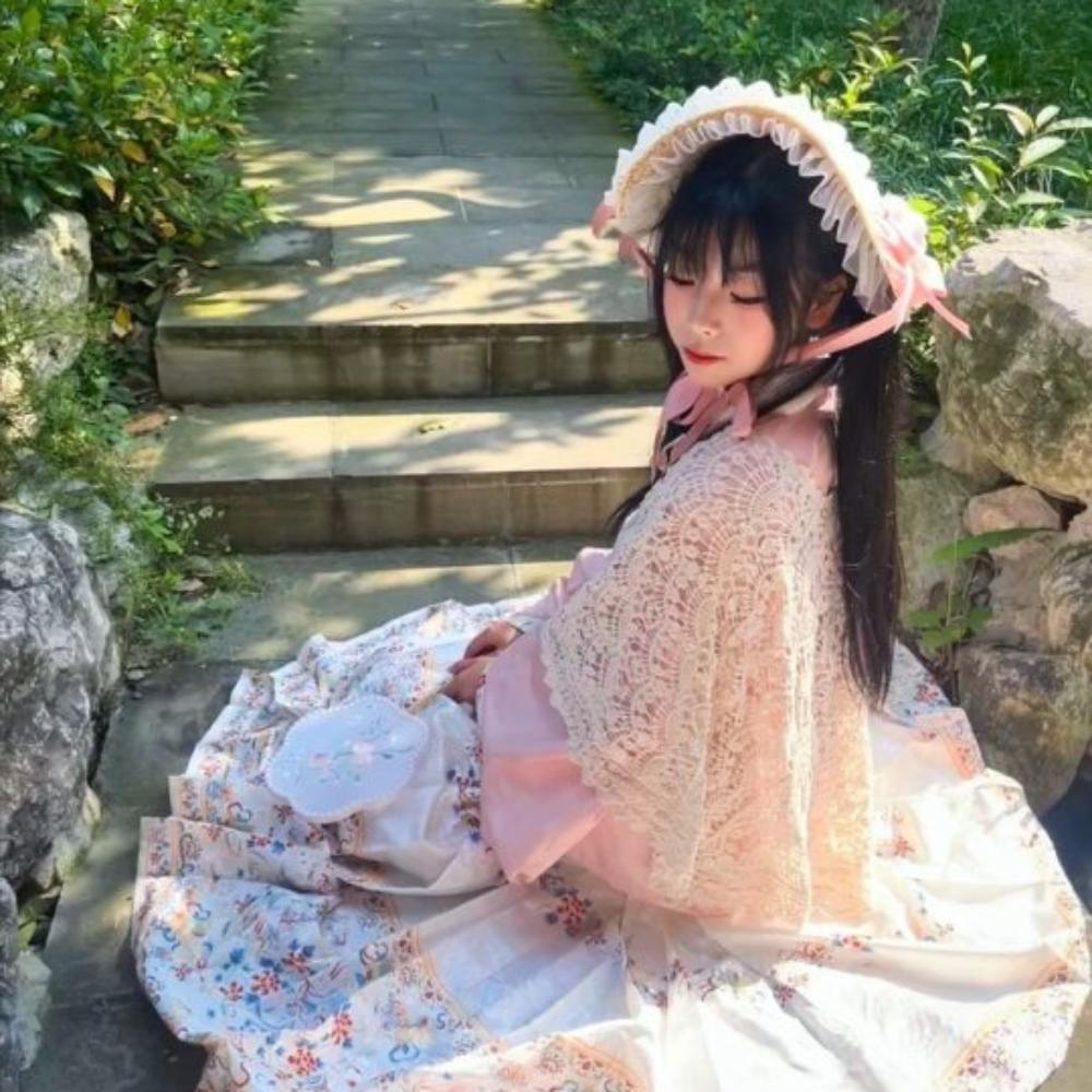 Лолита боннет с плоским верхом, пасторальный стиль, бант, лента, цветочная шляпка, мягкая лолита, соломенная шляпа, пляжный отдых