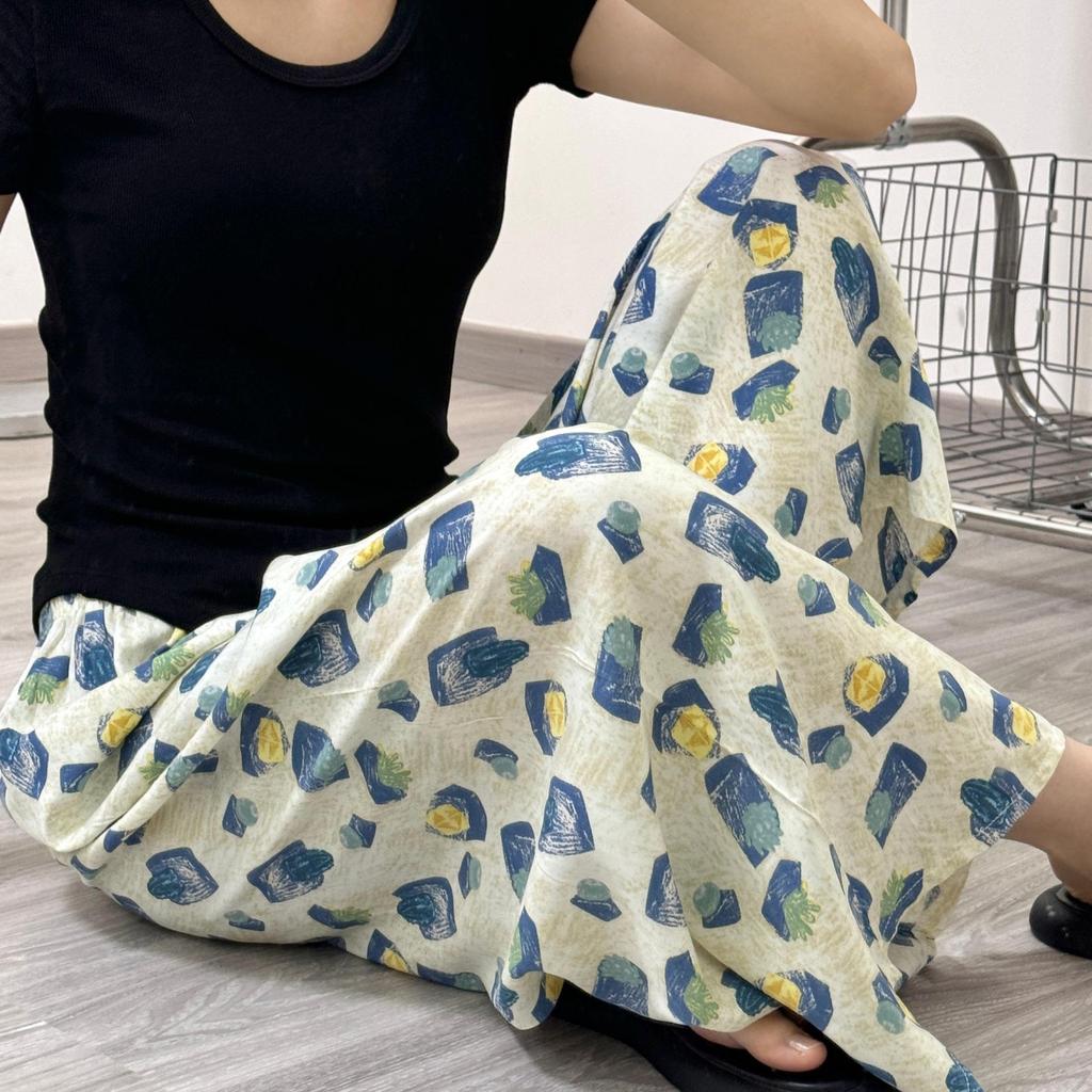 Женские пижамные брюки больших размеров из хлопка и вискозы, с мультяшным цветочным принтом, свободные девятиточечные пляжные брюки, для улицы