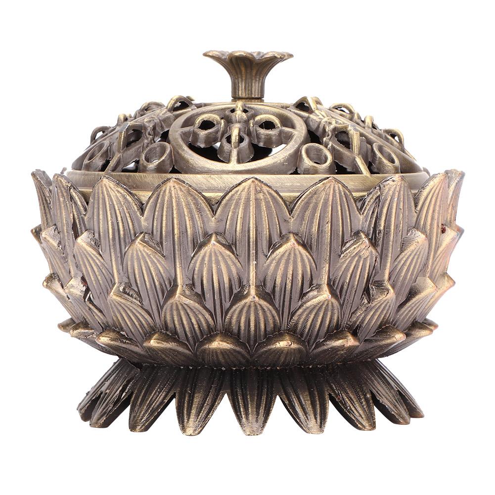 Zinc Alloy Home Decoration Lotus Incense Burner 7*5cm Joss Stick Holder(Bronze)