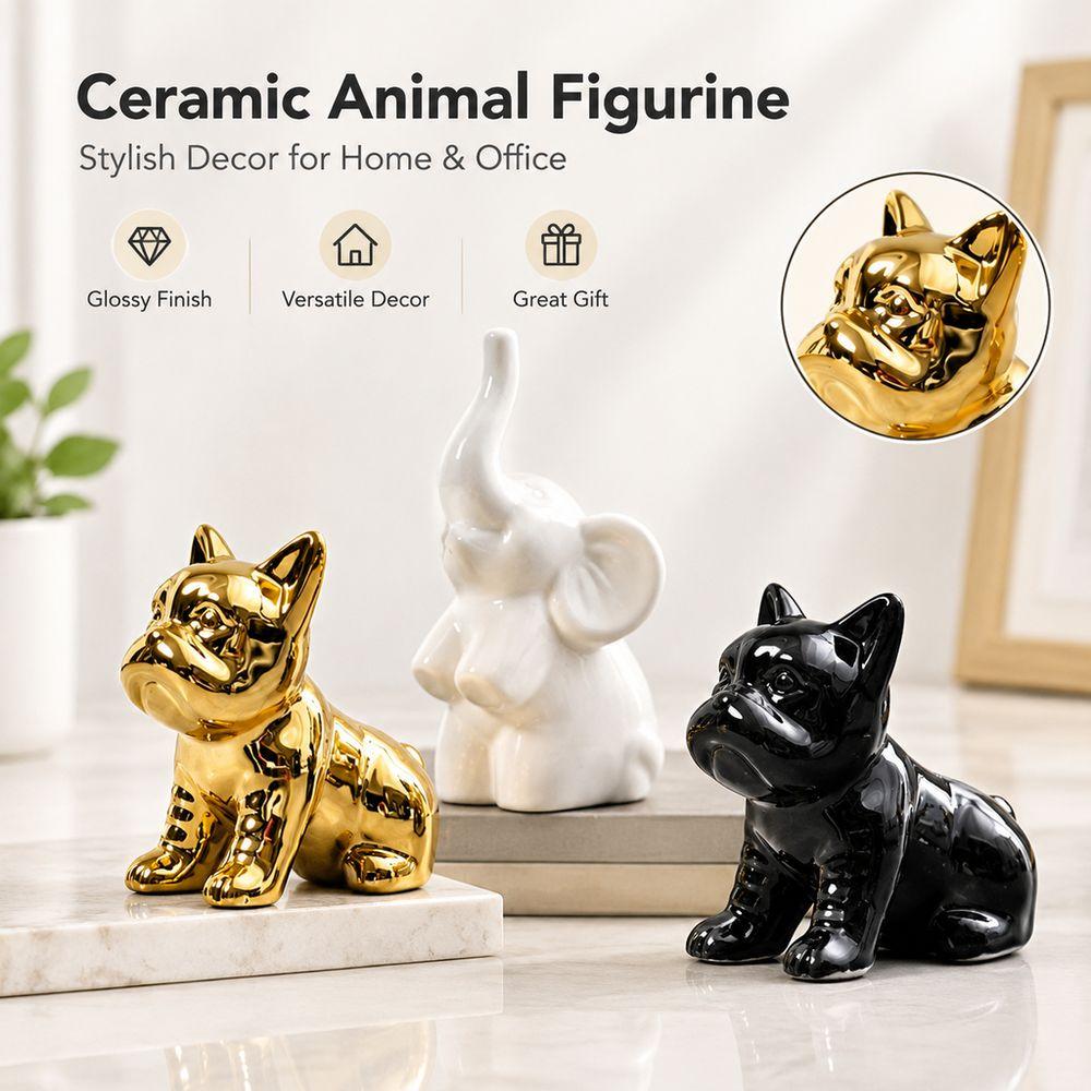 Electroplated French Bulldog Figurine Glossy Finish Jewelry Rack Gifts Animal Ornament Home Office