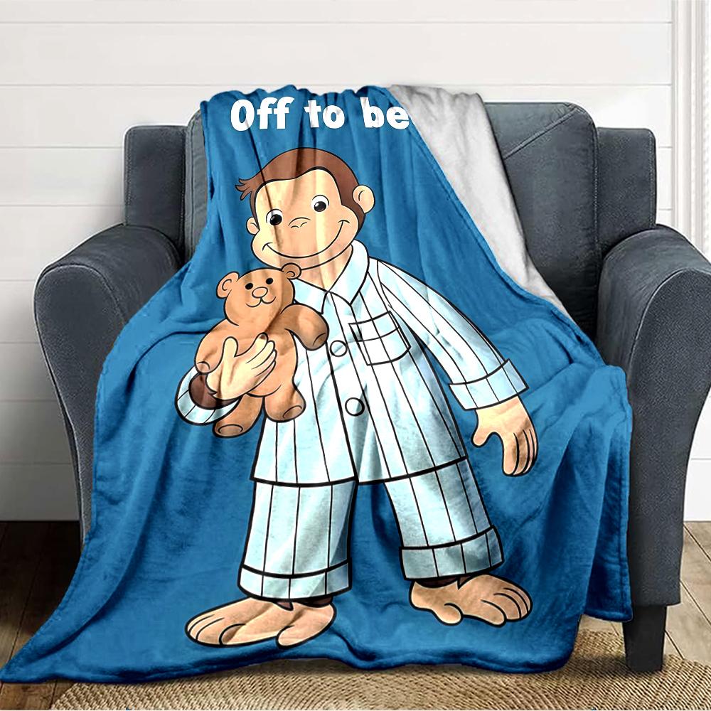 1pc Curious George (2) Blanket, Gift, for Men and Women, Soft Blanket, Good for Sofa Bed Couch Travel, Lightweight Flannel Blanket