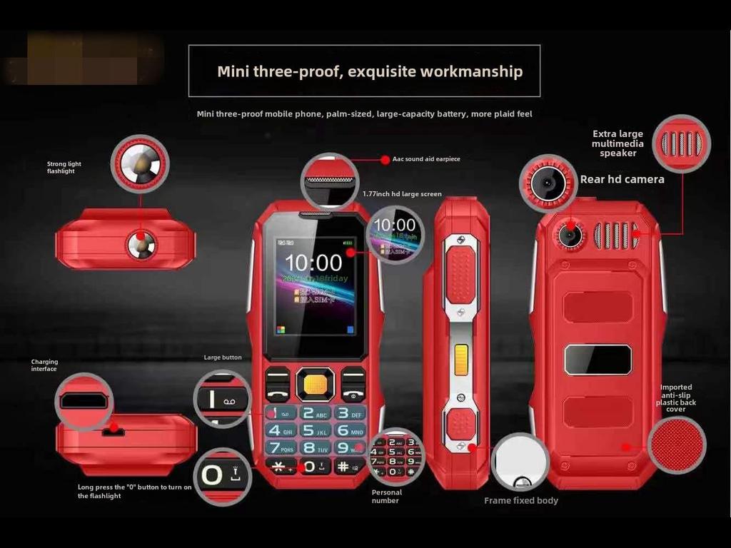 Защищенный мобильный телефон W2021: Большая батарея, громкий звук, большие кнопки, две SIM-карты, камера, многоязычность.