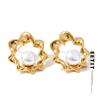 Fashion Stainless Steel Simulated Pearls Flower Stud Earrings for Women Waterproof Trending Ear Daily Jewelry
