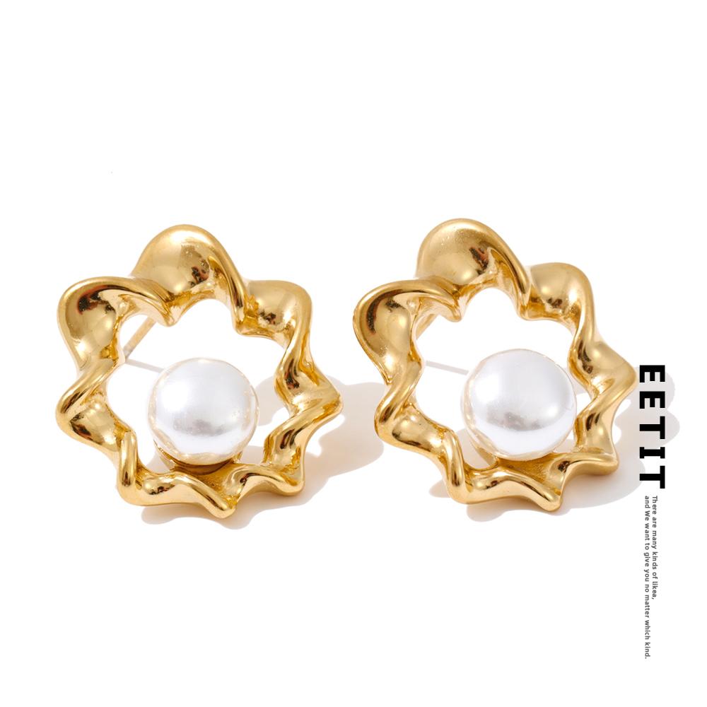 Eetit Fashion Stainless Steel Simulated Pearls Flower Stud Earrings for Women Waterproof Trending Ear Daily Jewelry