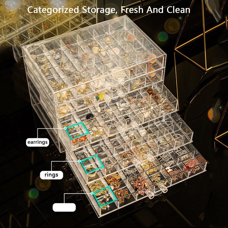 72/120 Grid Earring Jewellery Storage Box Clear Acrylic Necklaces Ring Storage Box