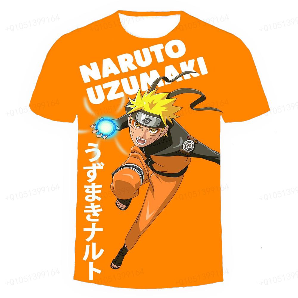 Футболки с героями мультфильмов для мальчиков и девочек, летняя детская уличная одежда с 3d принтом Наруто и короткими рукавами