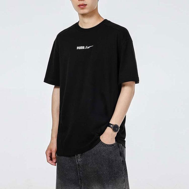 PUMA Advanced Printing Round Neck Sports Short Sleeve Black Men's 846577-01