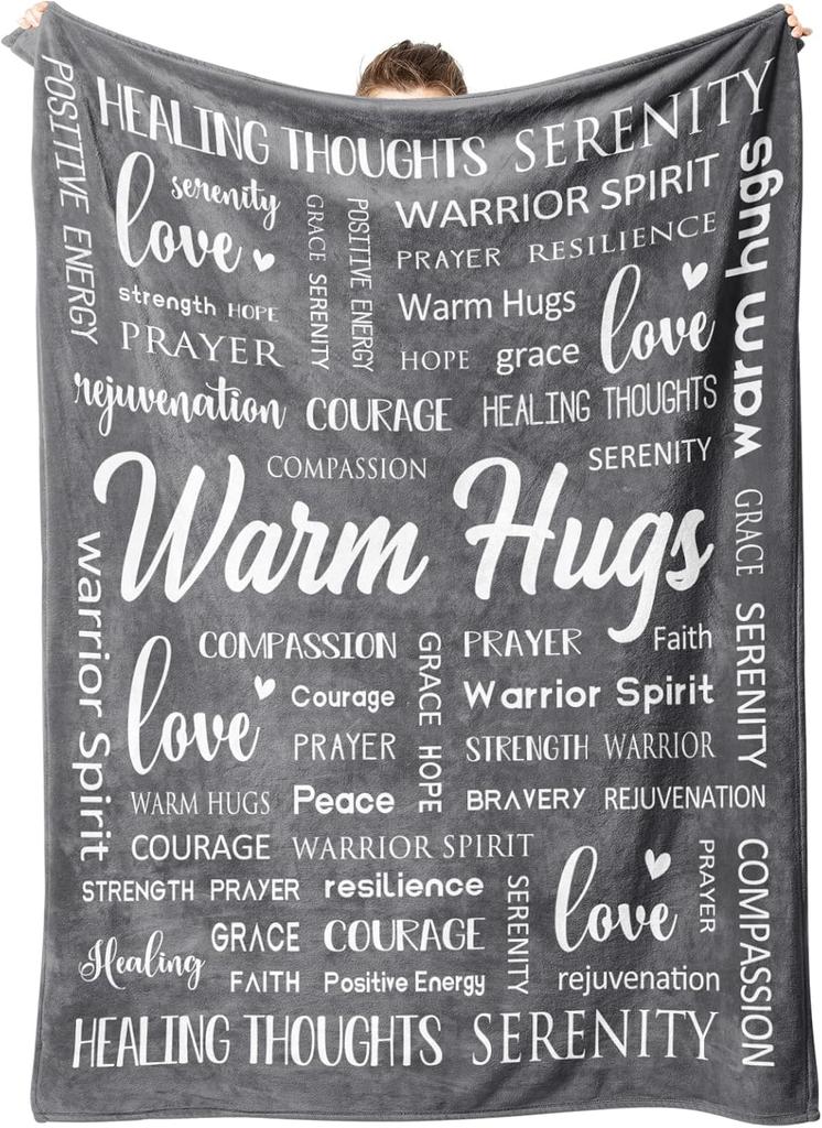Afterprints Warm Hugs Healing Blanket Soft Comfort Throw Blankets x Inspirational Get Well Gifts for Women Breast Cancer Suppor