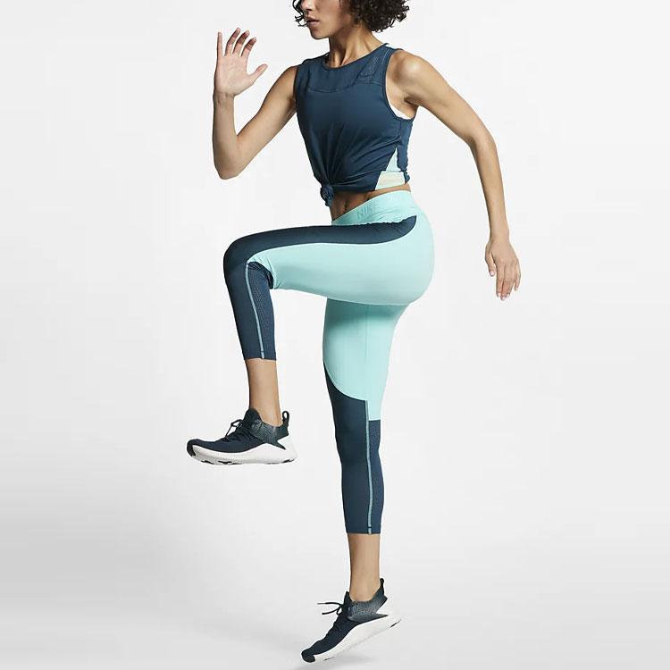 Nike Женские тренировочные брюки-три четверти Pro Hypercool Color Block Tropical-Green AR6696-304