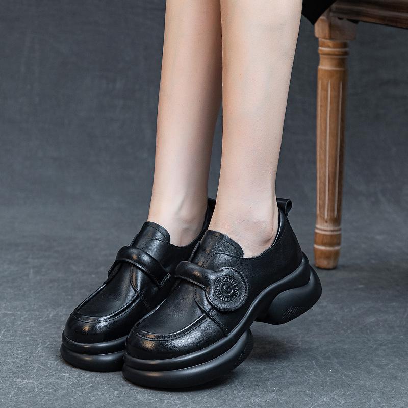 2023 Autumn Women's Retro Soft Cowhide Shoes - Lightweight Rubber Foam Sole