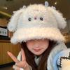 Sweet and Cute Rabbit Ear Plush Bucket Hat Women's Autumn and Winter Cold and Warm Versatile Face Small Ear Protector Basin Hat