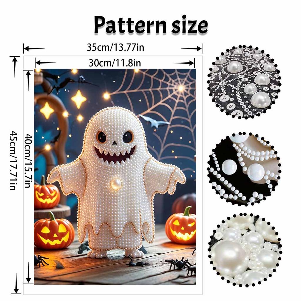 Halloween pearl painting handmade diy art white pearl mascot pumpkin web lights pearl home decoration painting