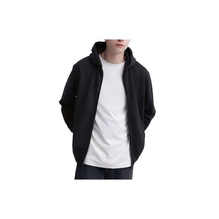 Uniqlo Однотонный кардиган-толстовка с капюшоном на молнии и завязками, унисекс, черный 460324-09