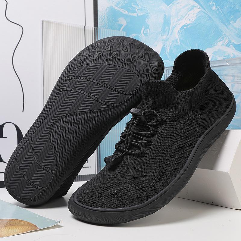 Men's Wide Fit Mid-Tube Breathable Flying Weave Barefoot Shoes with Non-Slip Sole.