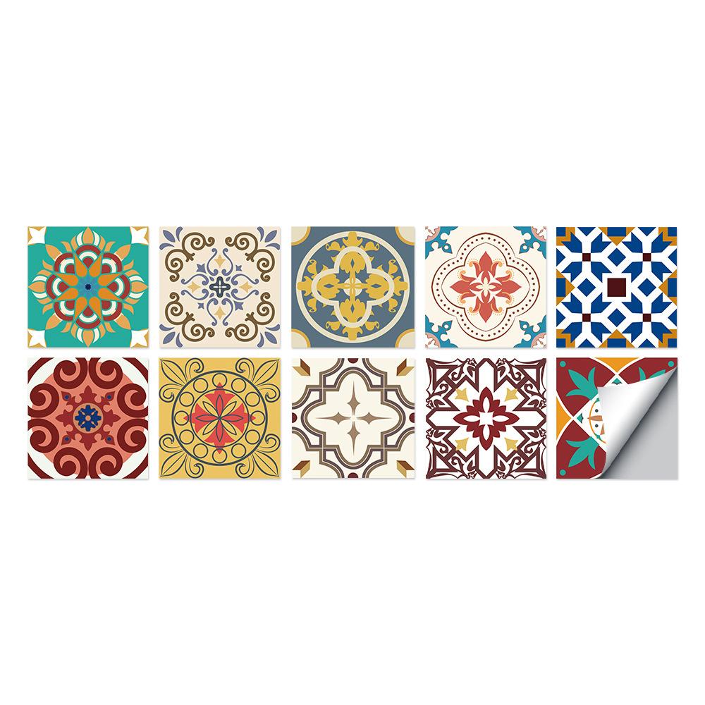 10 Pieces European Style Tile Wall Sticker Self-Adhesive Living Room Bathroom Renovation Wallpaper Pvc Crystal Film Tile Sticker