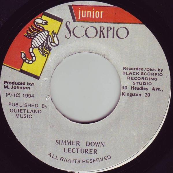 7-дюймовая пластинка LECTURER Simmer Down NONE Junior Scorpio 1994 Ямайка Регги Ска Даб Б/у