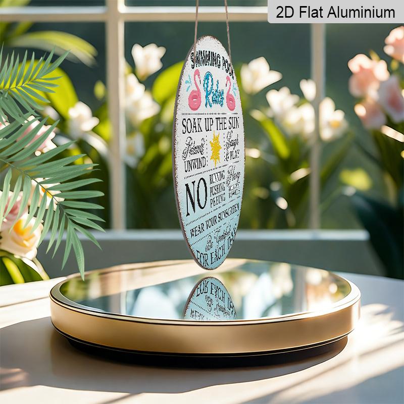 2D Flat, 1pc 7.87x7.87 Inch Round French Aluminum Sign, Vintage Decorative Plaque for "Pool Rules", "Pool Reminder" Decorative Sign, Suitable for