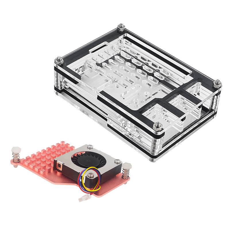 Корпус для Raspberry Pi 5: 9-слойный акриловый корпус со слотом для камеры, официальный радиатор, вентилятор с регулировкой скорости и медный радиатор