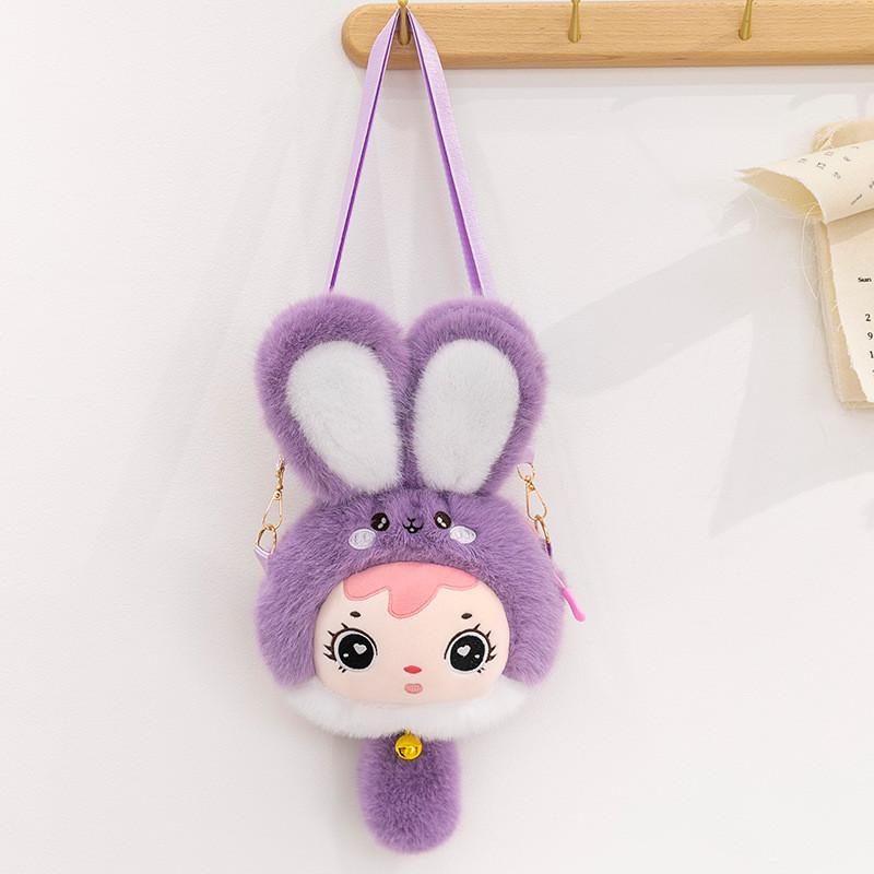 Rabbit Baby Three Plush Toy Shoulder Bag With Adjustable Strap Design Zipper