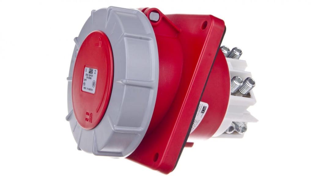 Angled Panel Socket 125A 4P 400V /120X130/ Red Ip67 Power Twist 444-6