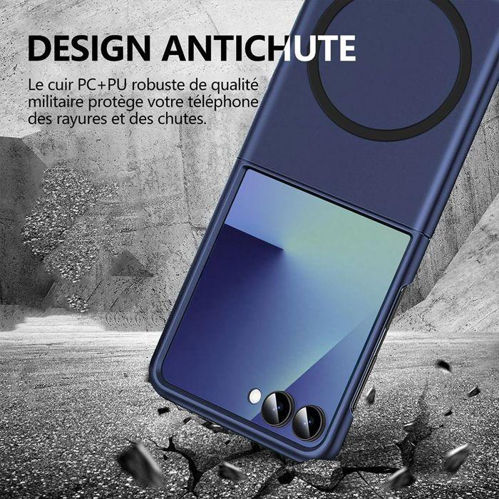 Coque pour Samsung Galaxy Z Flip 8, Rigide avec Cercle Magnétique - Bleu Marine - 2 Verres Trempés