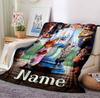 Custom Name Fox Rabbit Adventure Flannel Blanket Throw Blanket Soft Warm Sofa Bed home Decor Unique Gift