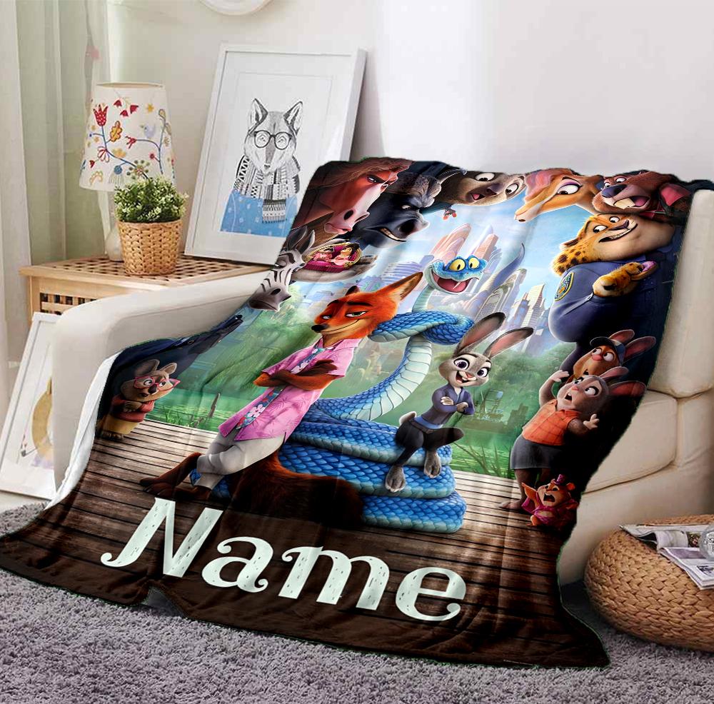 Custom Name Fox Rabbit Adventure Flannel Blanket Throw Blanket Soft Warm Sofa Bed home Decor Unique Gift