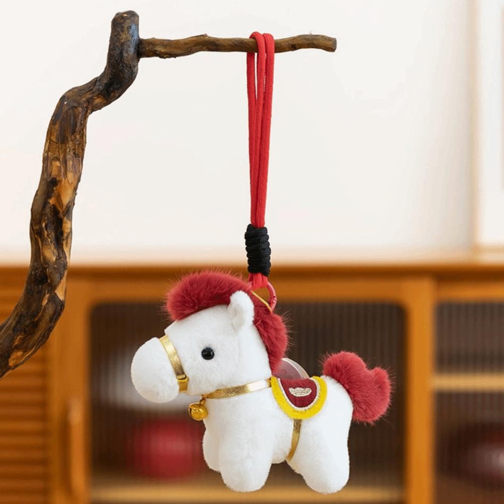 Cute Plush Horse Doll Pendant Creative Zodiac Pony Figurine Plush Horse Keychain  Car Decoration
