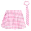 Women Plaid Pleated Mini Skirt with Attached Necktie School Uniform Style Zipper Closure Fancy Dress Costume