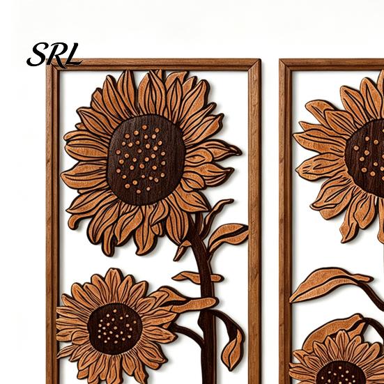 Pastoral Wall Panels 3Pcs Vintage Sunflower Wooden Decor, Farmhouse Cutout Wood Solid Art Art, Rustic Hanging Ornament for Living Room Bedroom