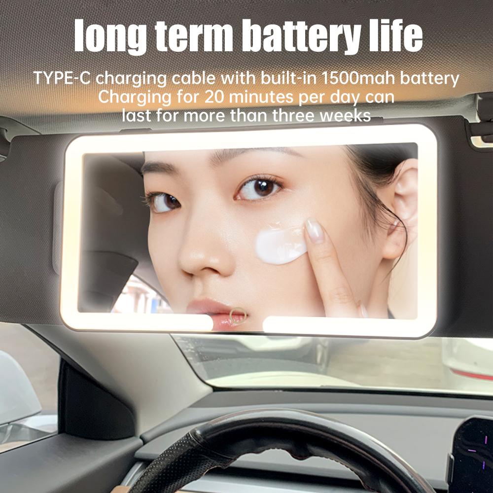 Dimmable Touchscreen Auto Vanity Mirror, Carro LED Maquiagem Espelho, 3 Ajuste De Engrenagem, Sun Visor Placa, Espelho Interior,