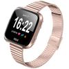 Stylish Stainless Steel Wrist Strap with Double Buckle Side Textured Band Smart Watch Accessory for Fitbit Versa/Versa 2/Versa Lite/Versa SE