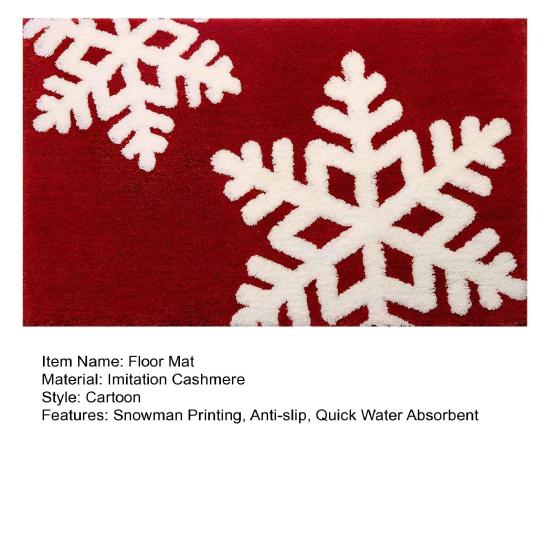 Christmas Floor Mat Faux Cashmere Snowman Letter Printing Anti-slip Doormat Water Absorbent