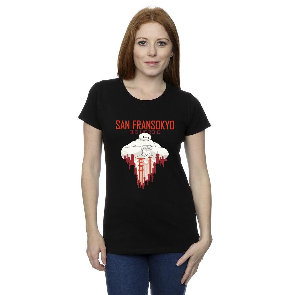Disney Женская/дамская футболка Big Hero 6 Baymax San Fransokyo Heart Cotton