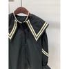 C S In The Room Ronon Color bloCk Sailor Collar aSymmetriCal Shirt 2Color C