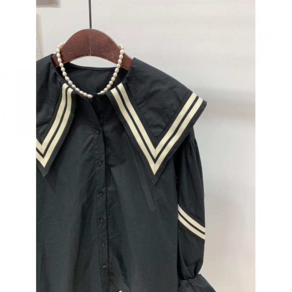 C S In The Room Ronon Color bloCk Sailor Collar aSymmetriCal Shirt 2Color C