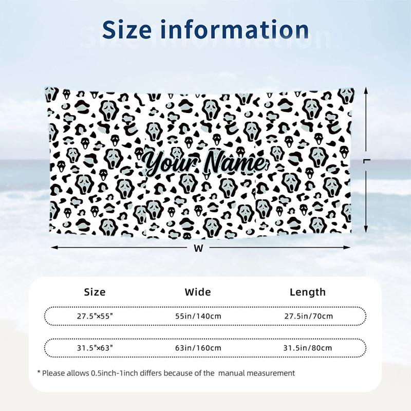 Custom Text Beach Towel, Soft Absorbent Swimming Multi-use TowelScream Ghostface