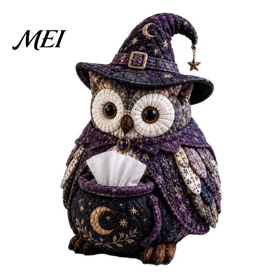 Woodland Animal Decor DIY Tissue Box Cover Kit, Owl Shape, Soft Textures Patchwork Fabric Craft Kit for Adults Sewing Handmade Handicraft Enthusiast