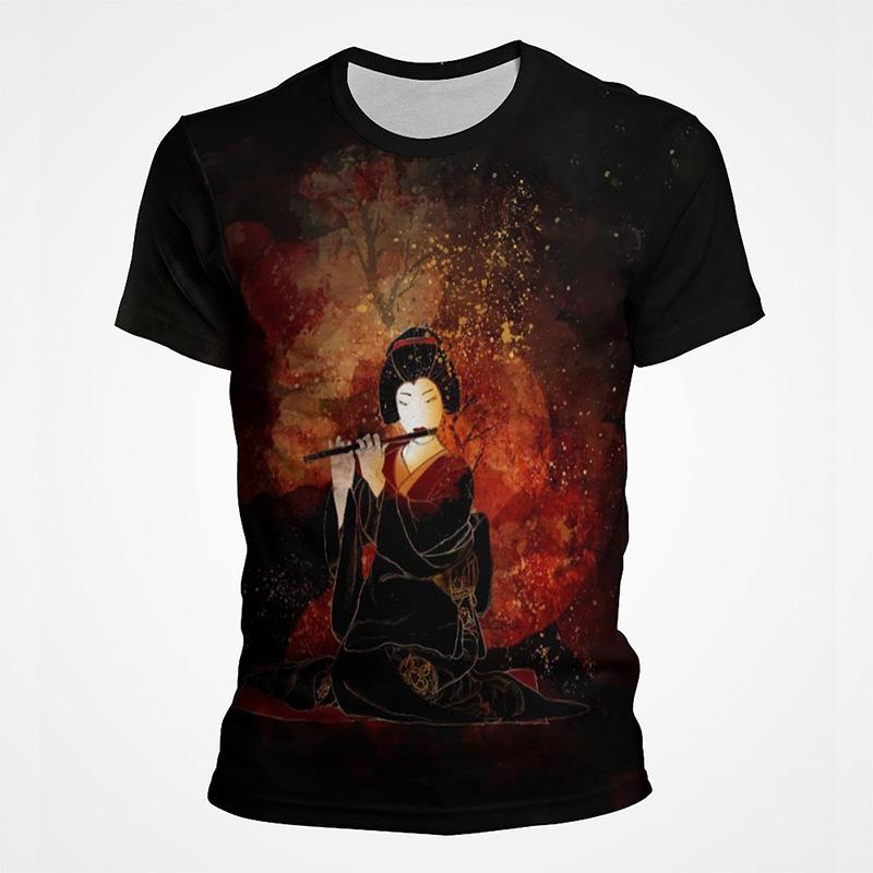 Винтажные японские футболки с рисунком тушью, старинные женские футболки с 3D-принтом для мужчин, повседневные уличные топы, новые летние детские дышащие вещи