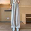 Extra Thick Oatmeal Cashmere Wide Leg Pants for Petite Women - Autumn Winter Style